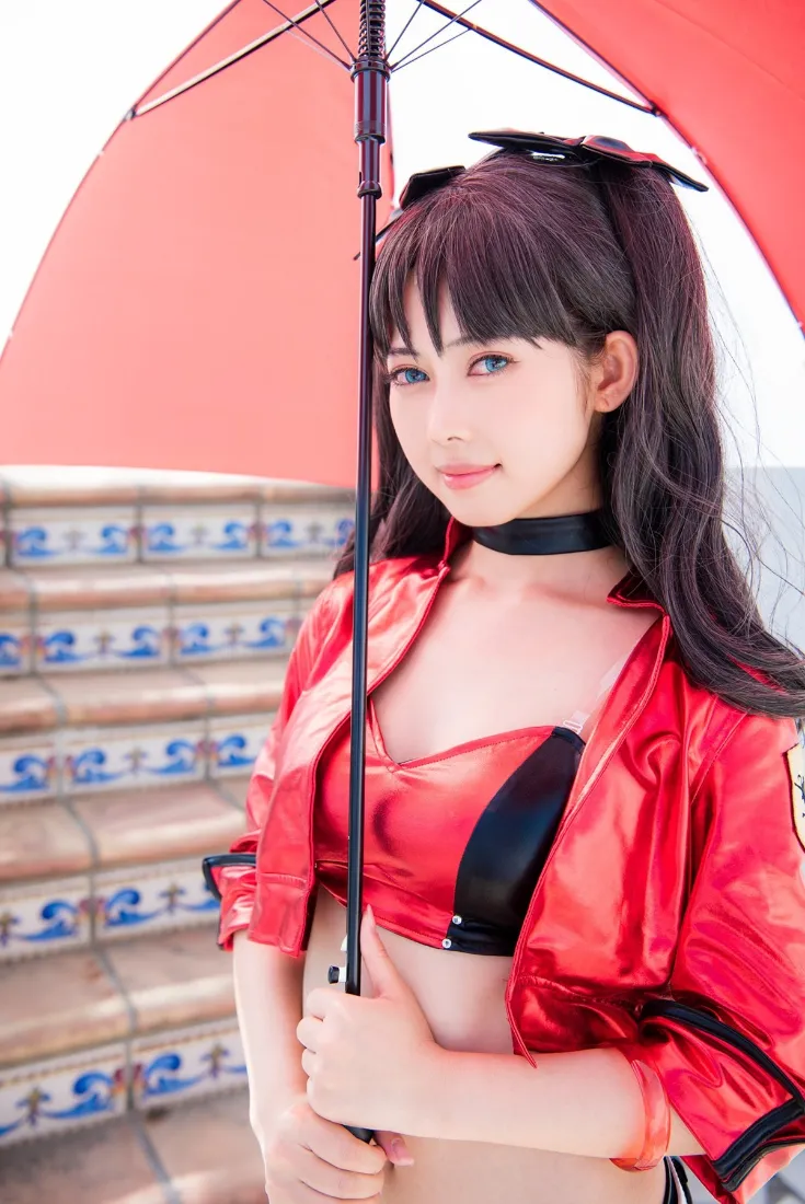 红衣美女手机壁纸｜红色雨伞背景图片 - 户外cosplay「哲风壁纸」