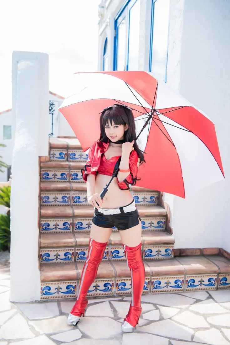 红衣少女手机壁纸｜红白雨伞背景图片 - 二次元「哲风壁纸」