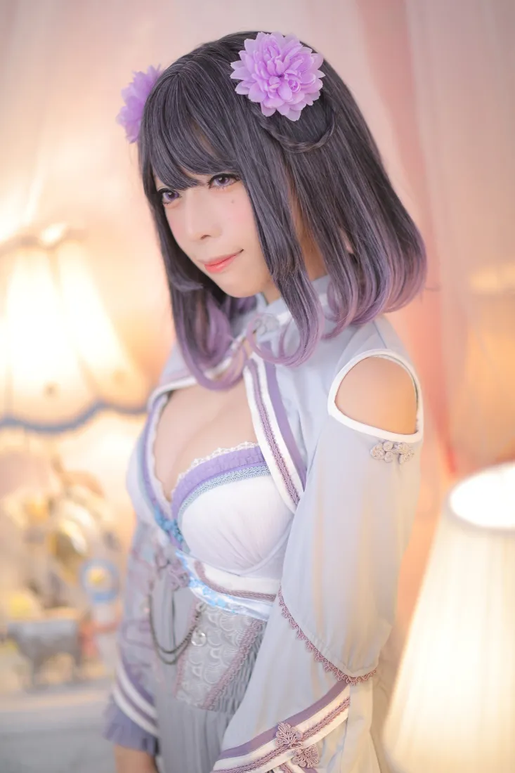 动漫人物手机壁纸｜紫色花朵背景 - 灰紫渐变头发「哲风壁纸」