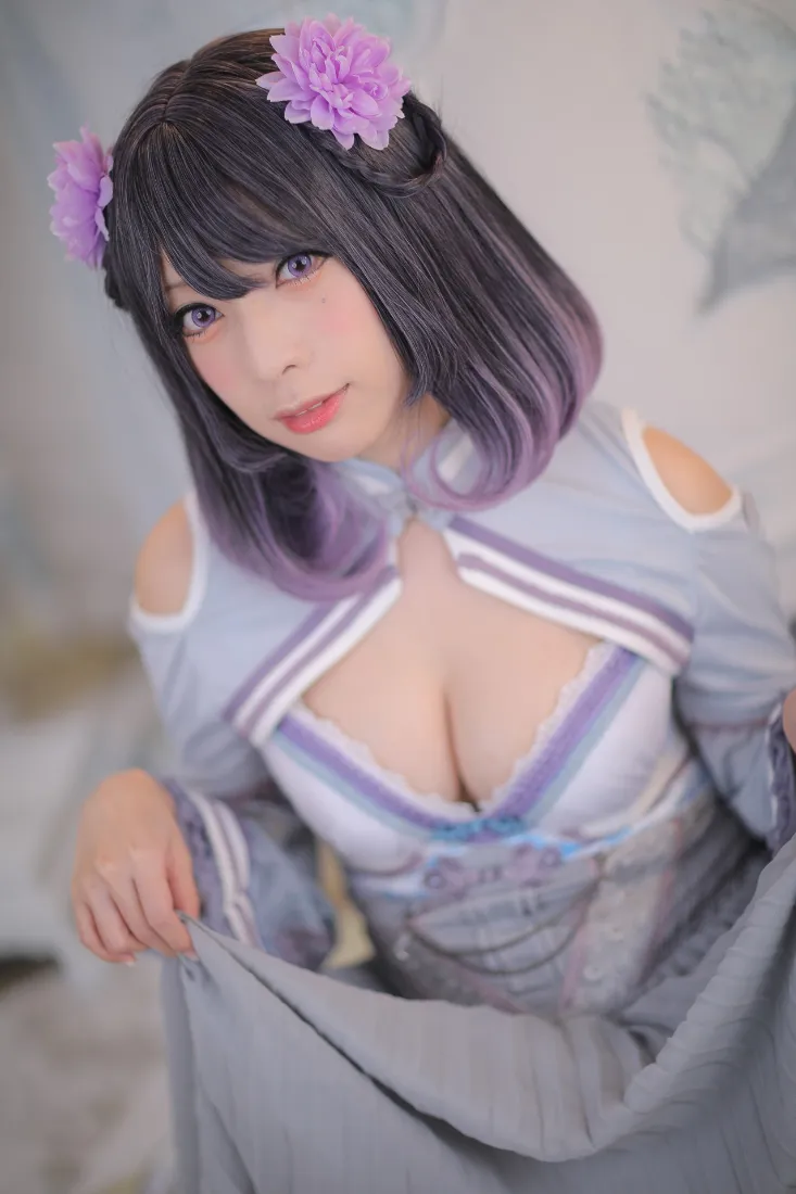 美女cosplay手机壁纸｜古风服饰背景图片 - 灰紫渐变发色「哲风壁纸」