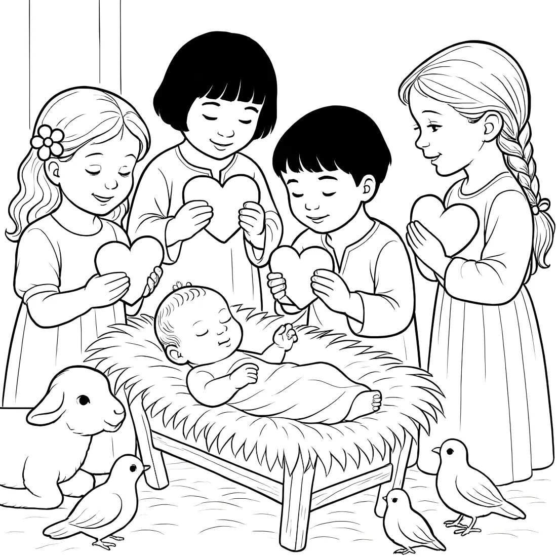 新生婴儿手机壁纸｜卡通线稿背景图片 - 温馨儿童摇篮「哲风壁纸」