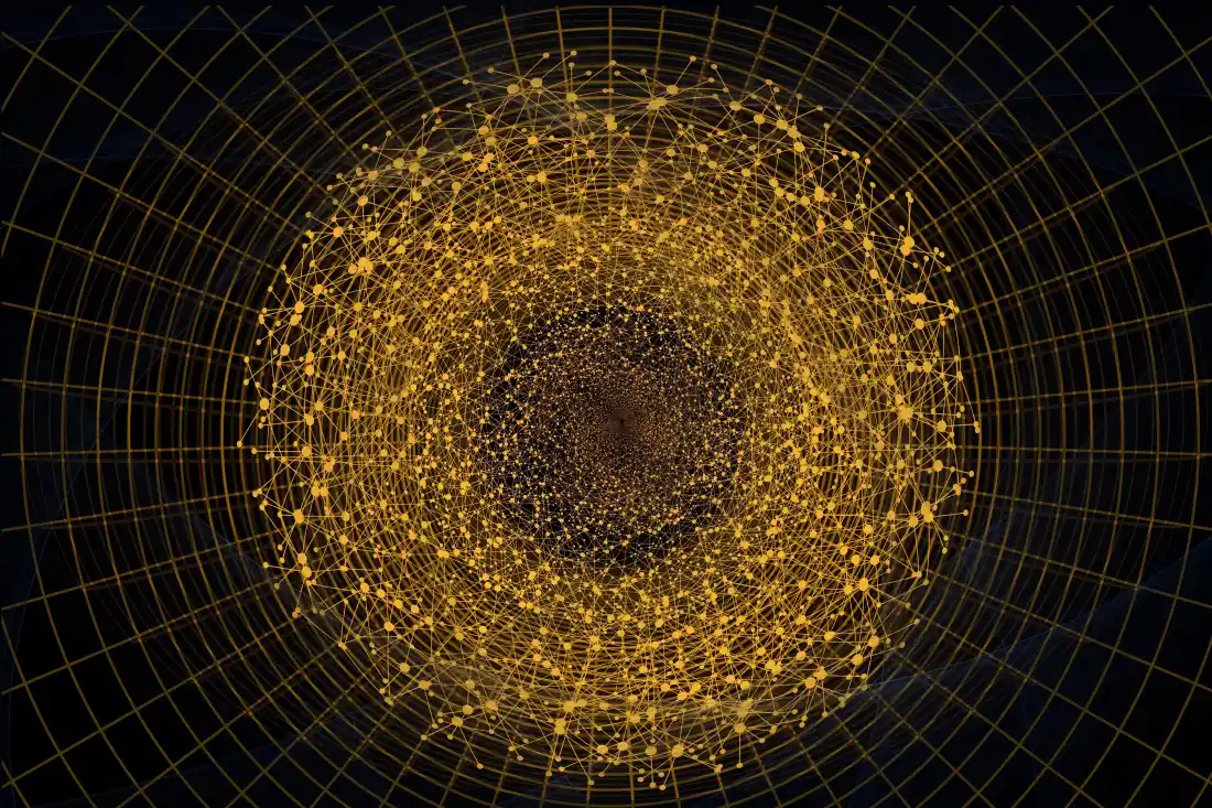 6k金色粒子流转壁纸｜黑色网格背景图片 - 科幻「哲风壁纸」