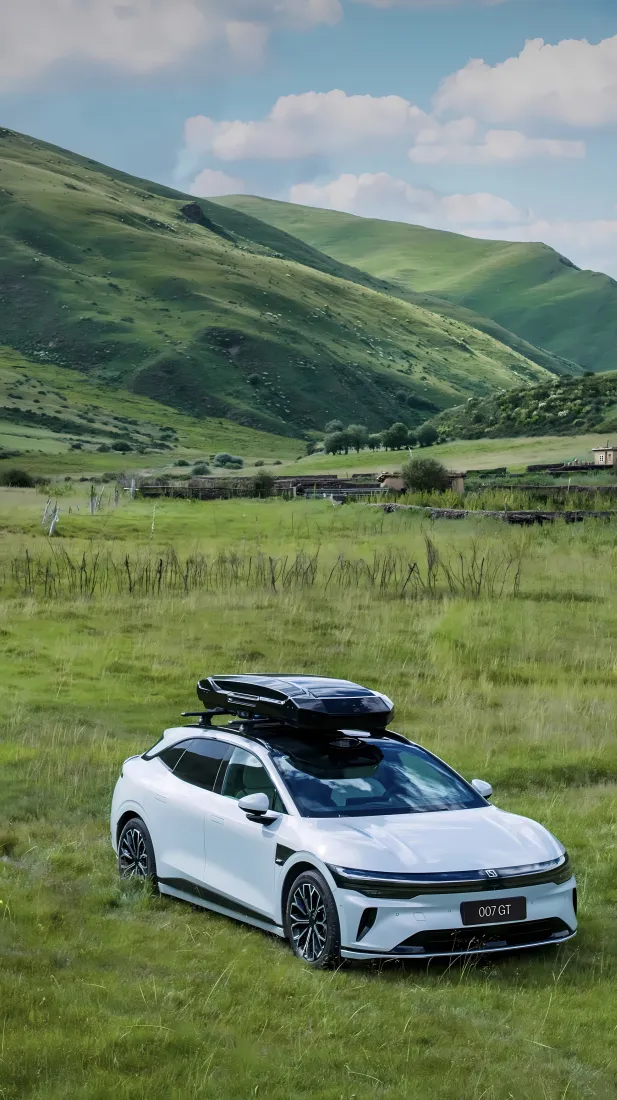 极氪007GT手机壁纸｜草原背景图片 - 户外自驾「哲风壁纸」