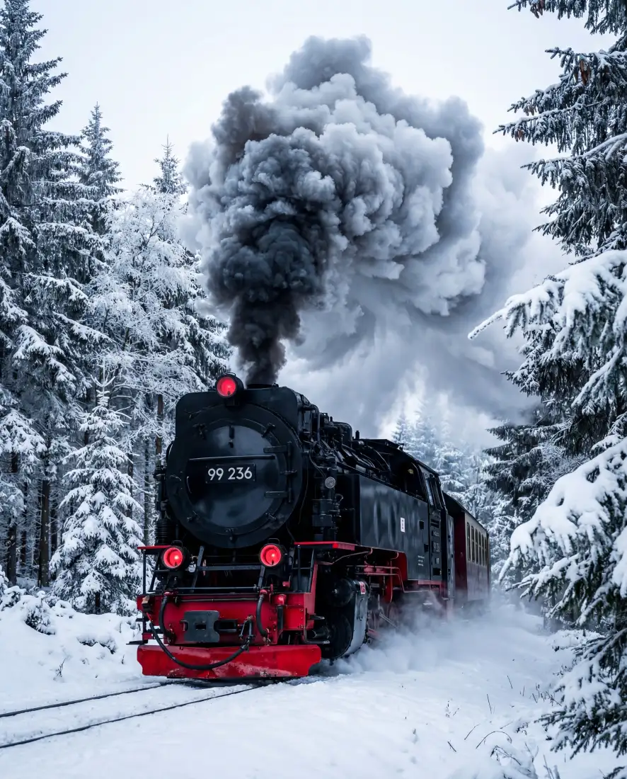 蒸汽火车手机壁纸｜雪景背景图片 - 冬天森林火车「哲风壁纸」