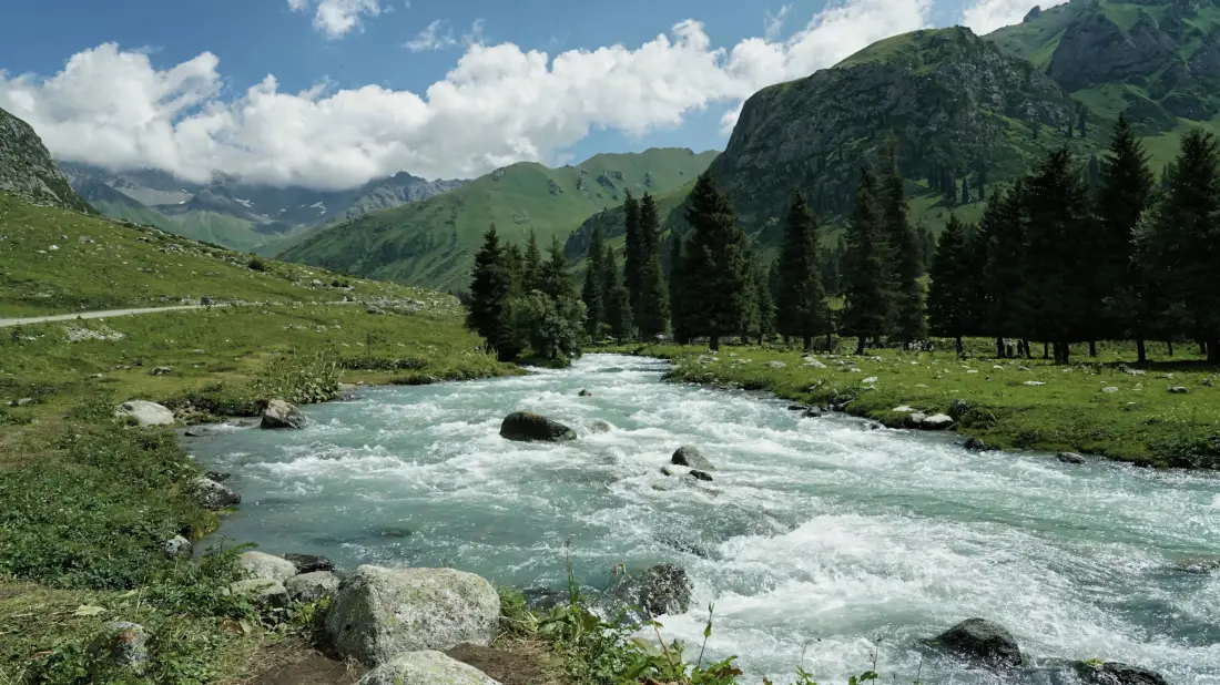 2k自然风景壁纸｜森林河流山脉背景图片 - 草地溪流岩石「哲风壁纸」