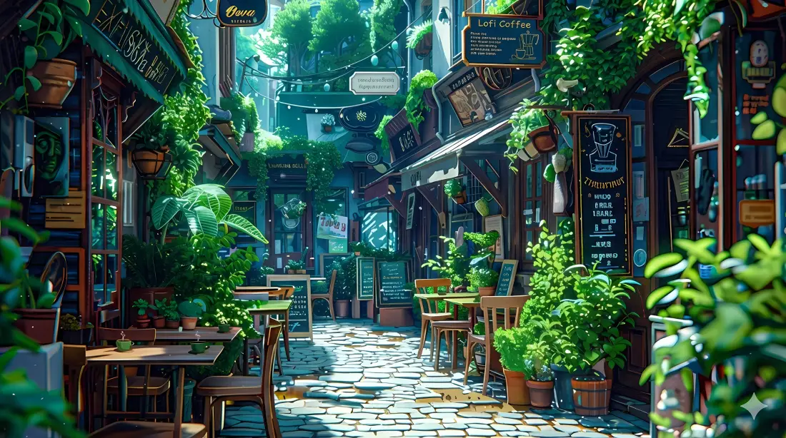 3k安逸街道壁纸｜绿植背景图片 - 石板路小巷「哲风壁纸」