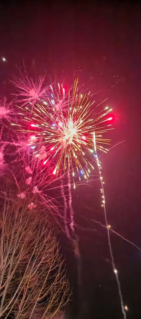 烟花手机壁纸｜节日背景图片 - 夜晚红色烟火庆典「哲风壁纸」