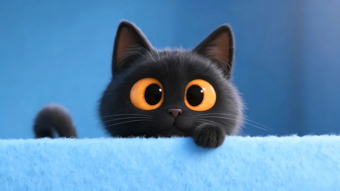 4k黑猫壁纸｜蓝色背景图片 - 萌宠卡通猫「哲风壁纸」
