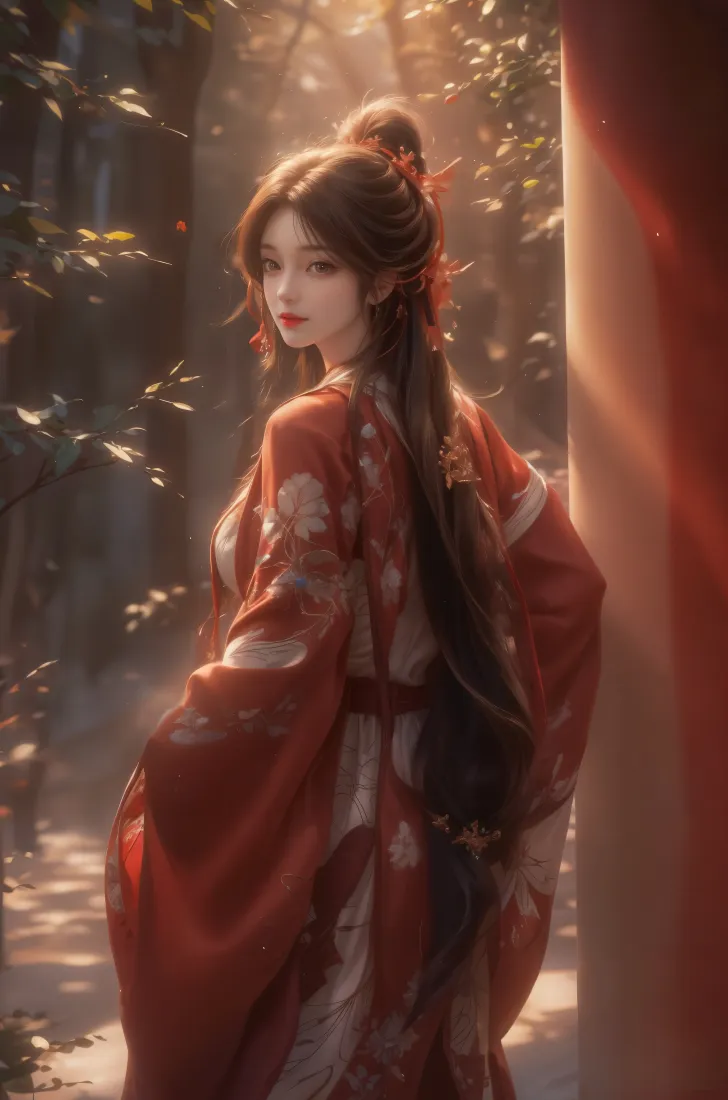 火灵儿手机壁纸｜树林光影背景 - 国漫古风红衣「哲风壁纸」