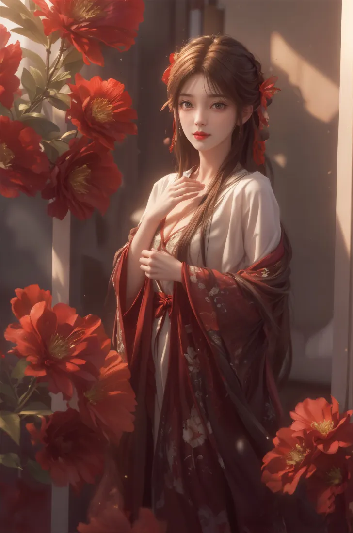 火灵儿手机壁纸｜红色花簇背景图片 - 古风美人「哲风壁纸」