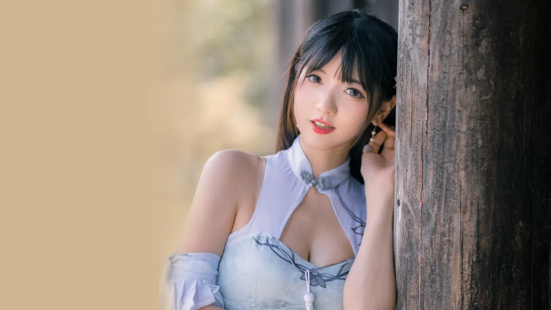 4k古装美少女壁纸｜浅蓝古装背景图片 - 户外温婉「哲风壁纸」