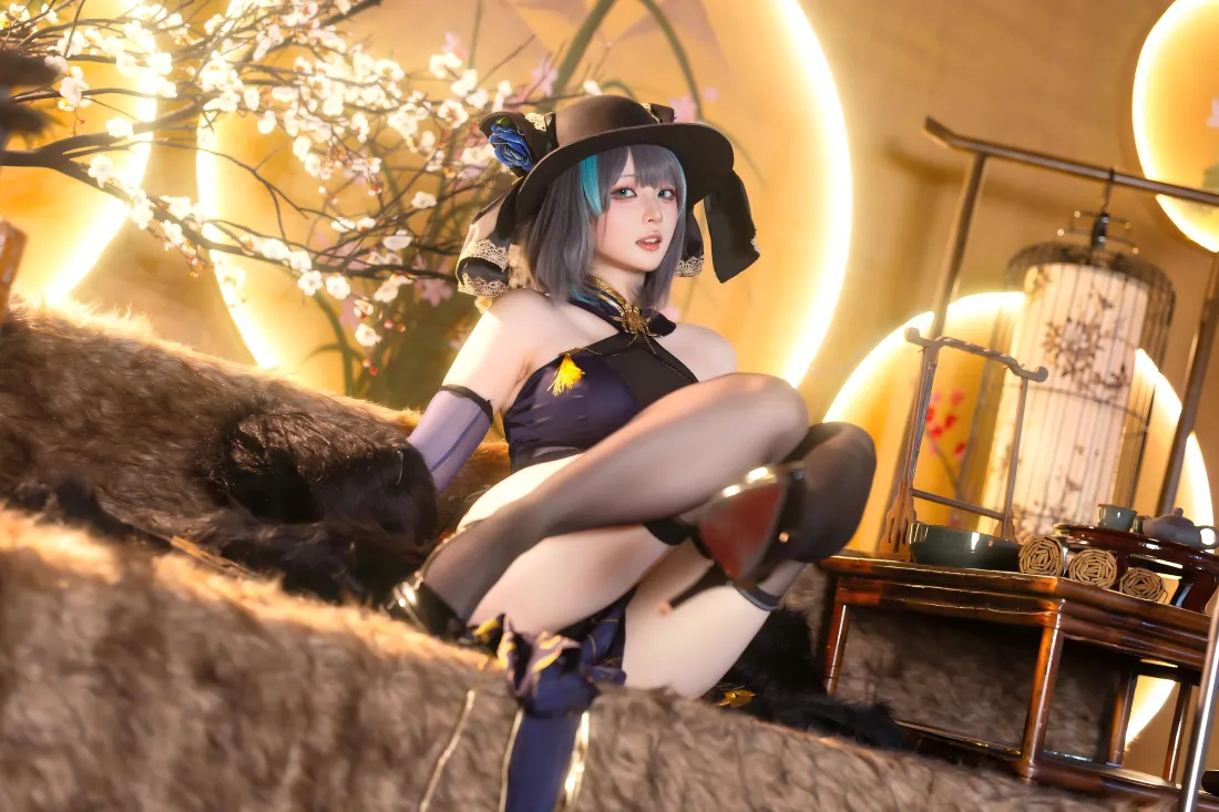 8k动漫少女壁纸｜古风背景 - 黑丝长腿蓝发「哲风壁纸」