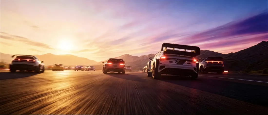 5k飞驰人生3壁纸｜赛车道路背景图片 - 夕阳竞速「哲风壁纸」