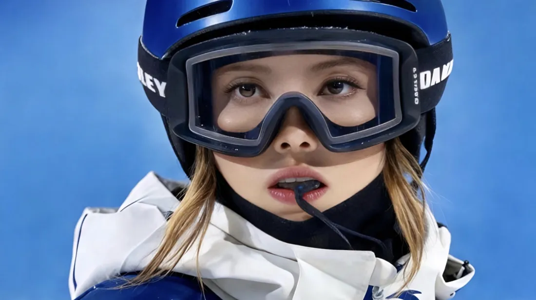 2k谷爱凌壁纸｜蓝色背景图片 - 滑雪头盔「哲风壁纸」