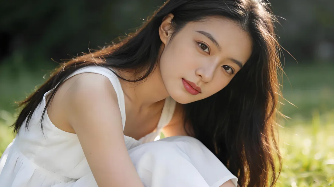 5k白衣少女壁纸｜草地背景图片 - 清新美女写真「哲风壁纸」