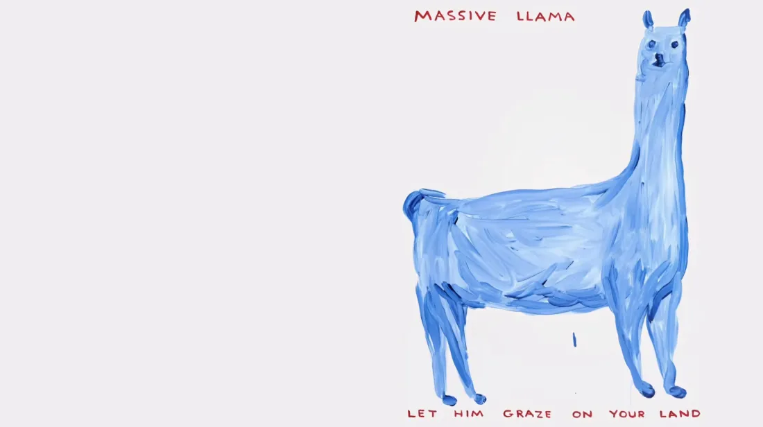 5k蓝色羊驼壁纸｜简约手绘背景图片 - 油画艺术「哲风壁纸」