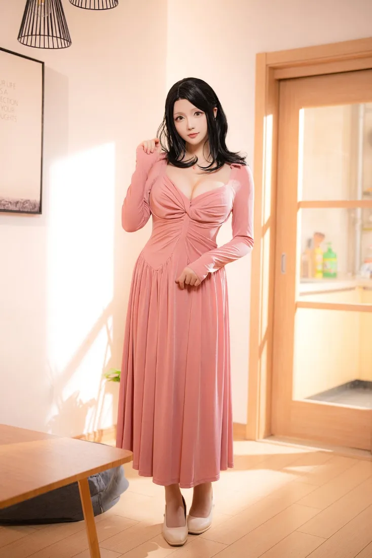 粉色长裙美女手机壁纸｜居家背景图片 - 宜家风格「哲风壁纸」