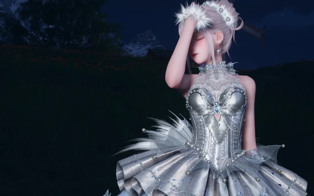 2k暖暖壁纸｜夜晚背景图片 - 无限暖暖银色礼服「哲风壁纸」