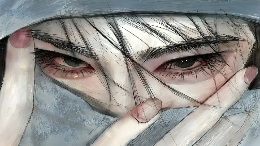 4k古风美男壁纸｜手绘遮面背景图 - 凌厉眼神剑眉星目「哲风壁纸」