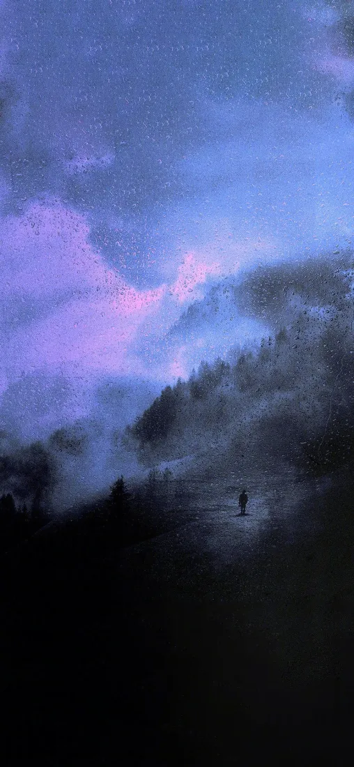 水墨风景手机壁纸｜紫蓝云雾背景图片 - 人影夜色「哲风壁纸」