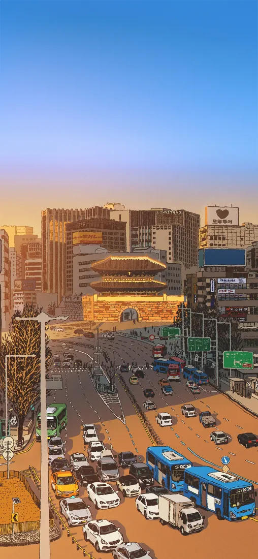 漫画城市道路手机壁纸｜黄昏背景 - 简约都市街景「哲风壁纸」