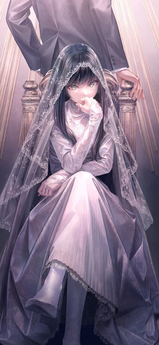 新娘婚纱手机壁纸｜复古灯光背景图片 - 艺术插画「哲风壁纸」