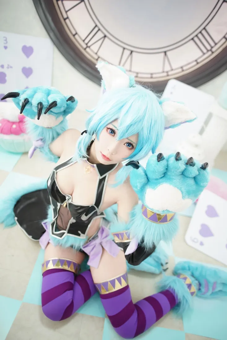 蓝发猫耳娘手机壁纸｜cosplay背景图 - 扑克牌角色扮演「哲风壁纸」