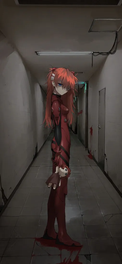 明日香EVA手机壁纸｜走廊血迹背景 - 新世纪福音战士「哲风壁纸」