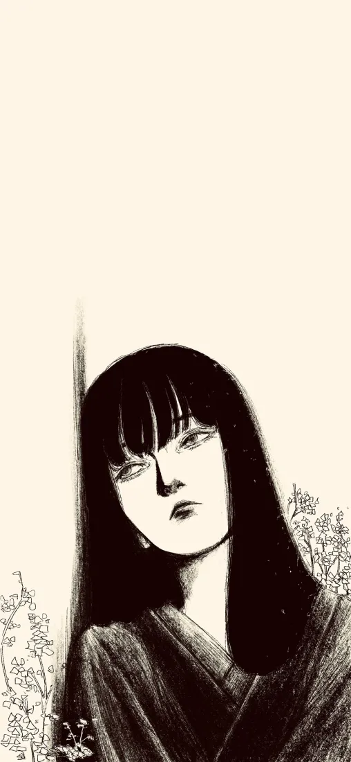 黑白女孩插画手机壁纸｜简约背景图片 - 手绘艺术「哲风壁纸」