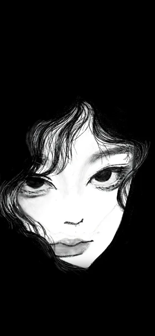 手绘女孩手机壁纸｜黑白简约背景图片 - 艺术插画「哲风壁纸」