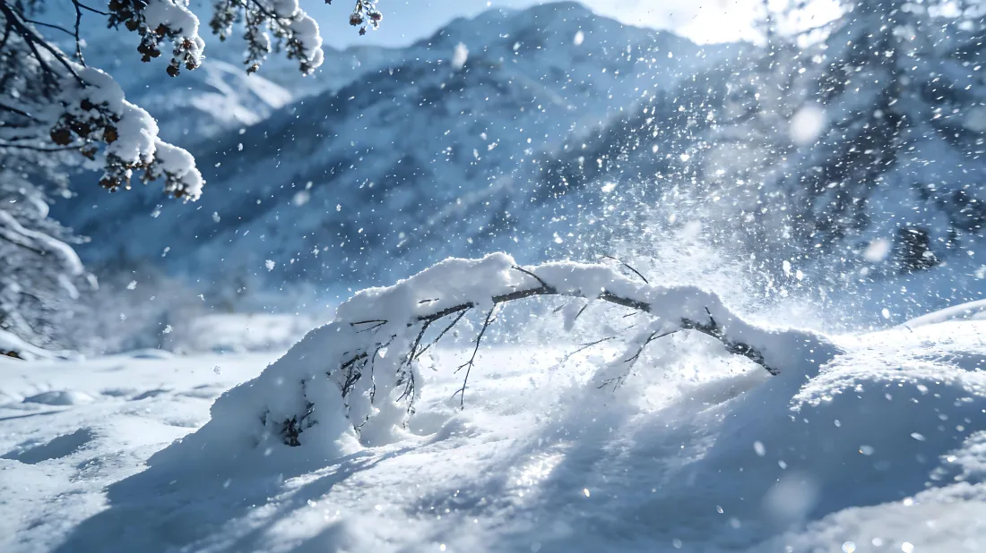 5k雪景壁纸｜雪地背景图片 - 雪中阳光树枝「哲风壁纸」