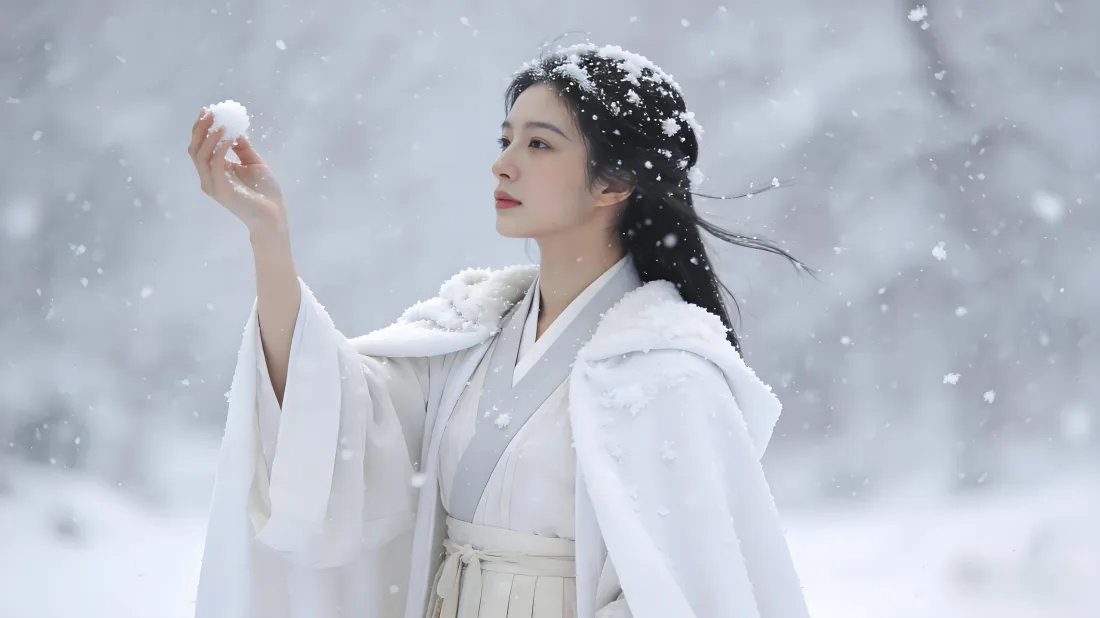 5k古装美女壁纸｜雪景背景图片 - 白衣古风雪地「哲风壁纸」