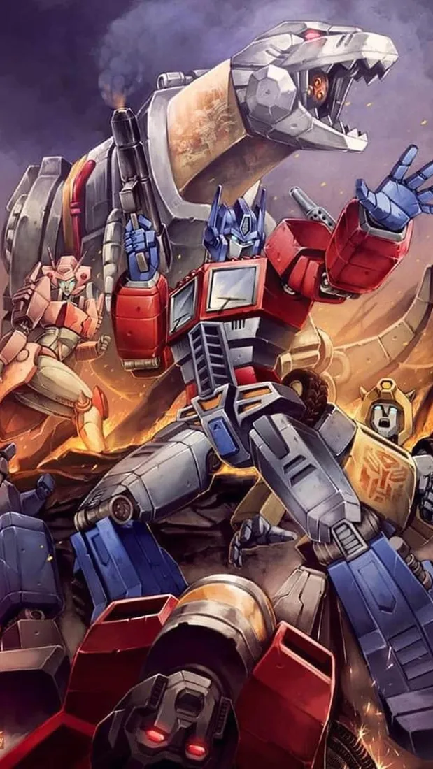 变形金刚G1手机壁纸｜科幻背景图 - 擎天柱机械恐龙「哲风壁纸」