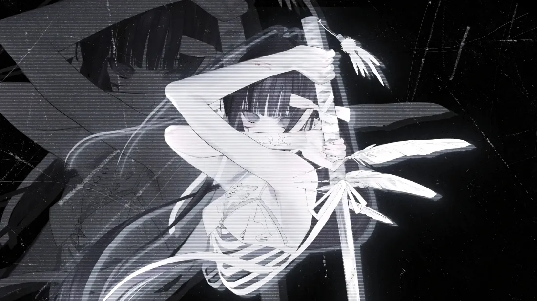 4k二次元反手持刀壁纸｜暗背景图片 - 黑白动漫人物「哲风壁纸」