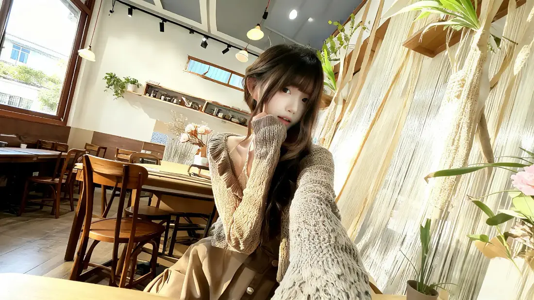 2k长发美女壁纸｜咖啡厅背景图片 - 白月光自拍「哲风壁纸」