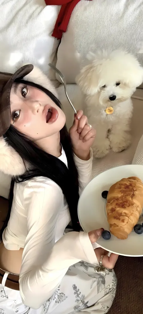 可爱美女比熊手机壁纸｜ins风背景 - 面包蓝莓「哲风壁纸」