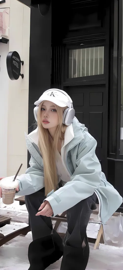 韩系美女手机壁纸｜门口背景图片 - 清冷穿搭「哲风壁纸」