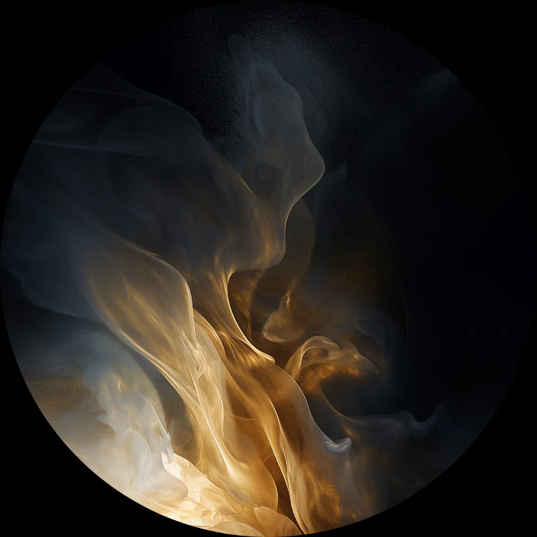 金色烟雾抽象艺术手机壁纸｜纯黑背景图片 - 火焰纹理「哲风壁纸」