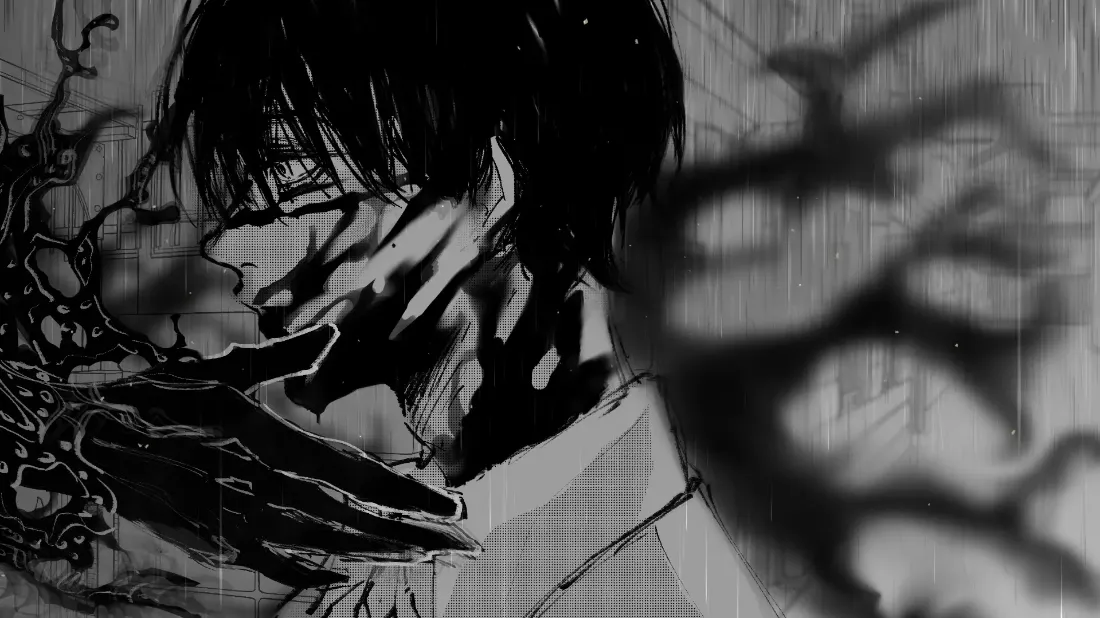 2k动漫人物壁纸｜黑白背景图片 - 绝望眼神「哲风壁纸」
