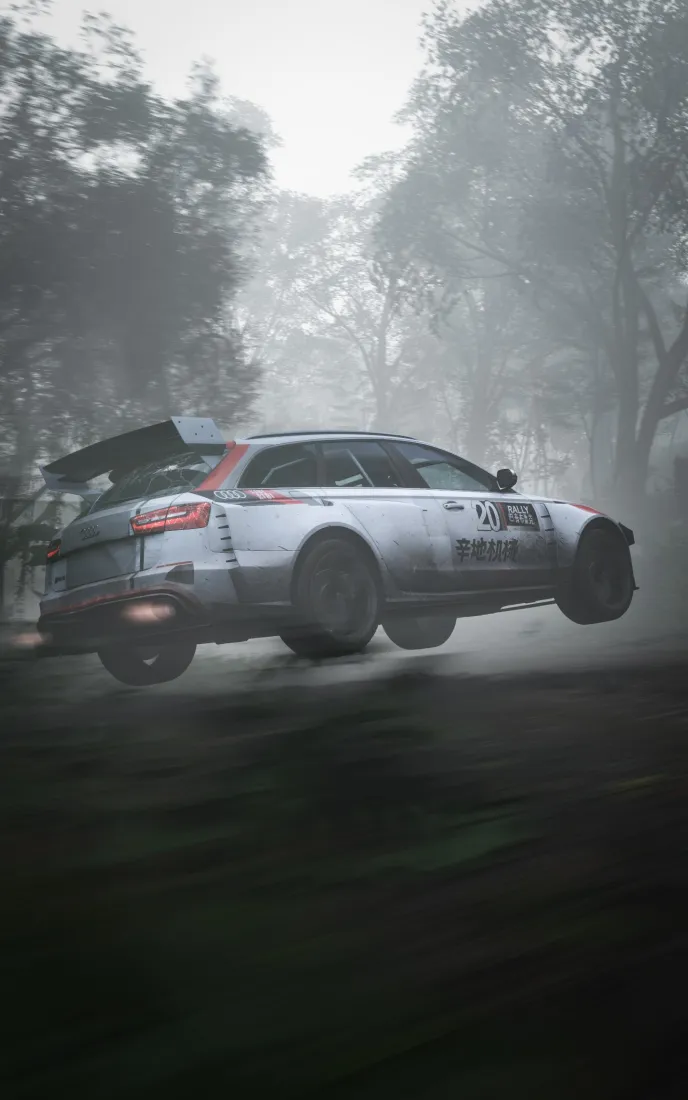 奥迪拉力赛车手机壁纸｜雾天森林背景图片 - 竞速「哲风壁纸」