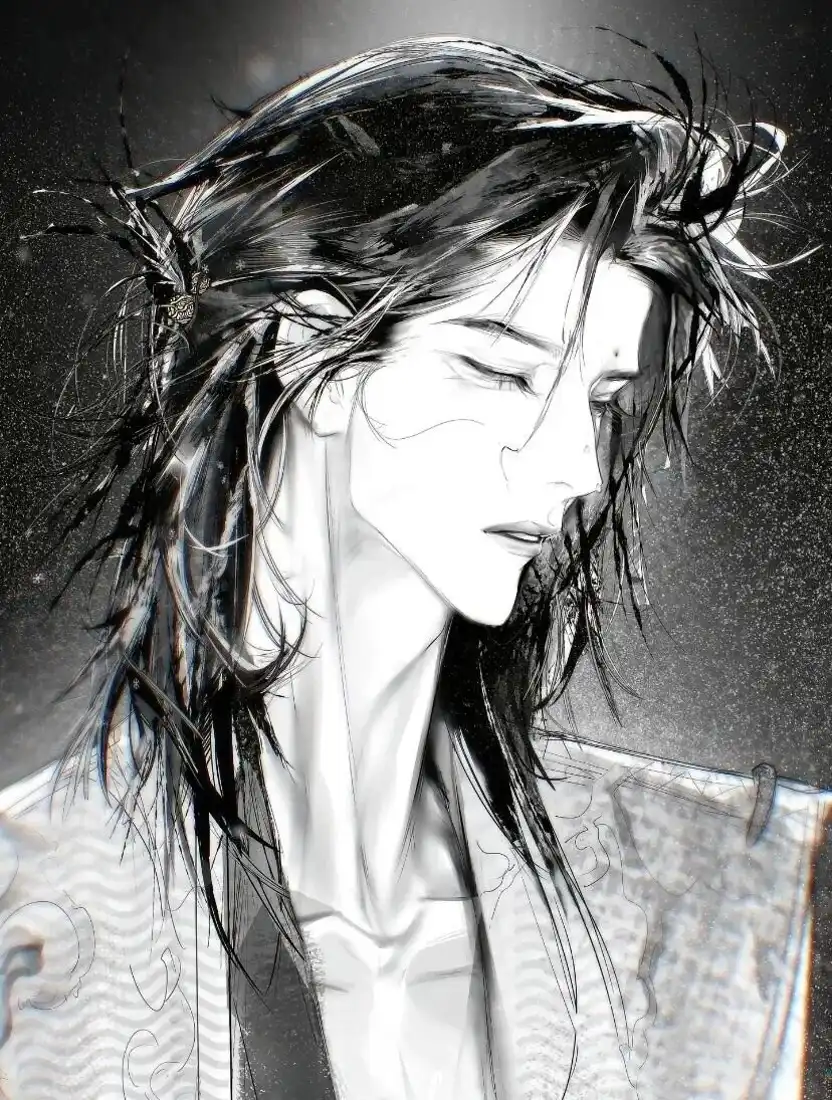 狼尾帅哥手机壁纸｜黑白古风背景图片 - 动漫人物插画「哲风壁纸」