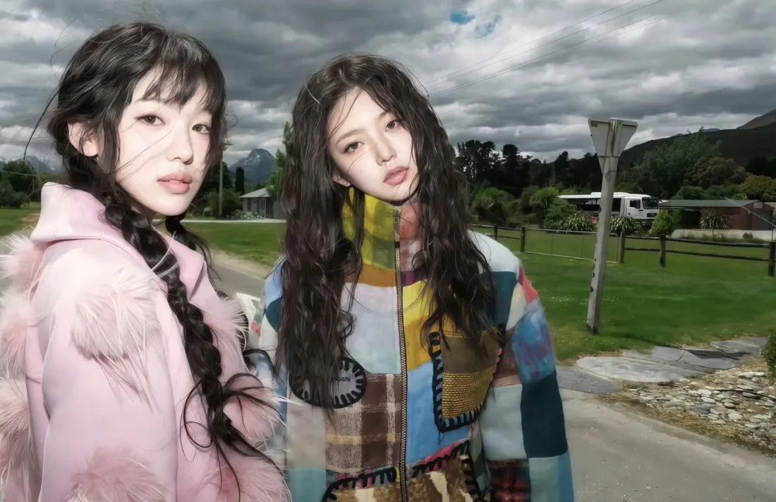 5k美女壁纸｜阴天草地背景图片 - 拼色外套穿搭「哲风壁纸」