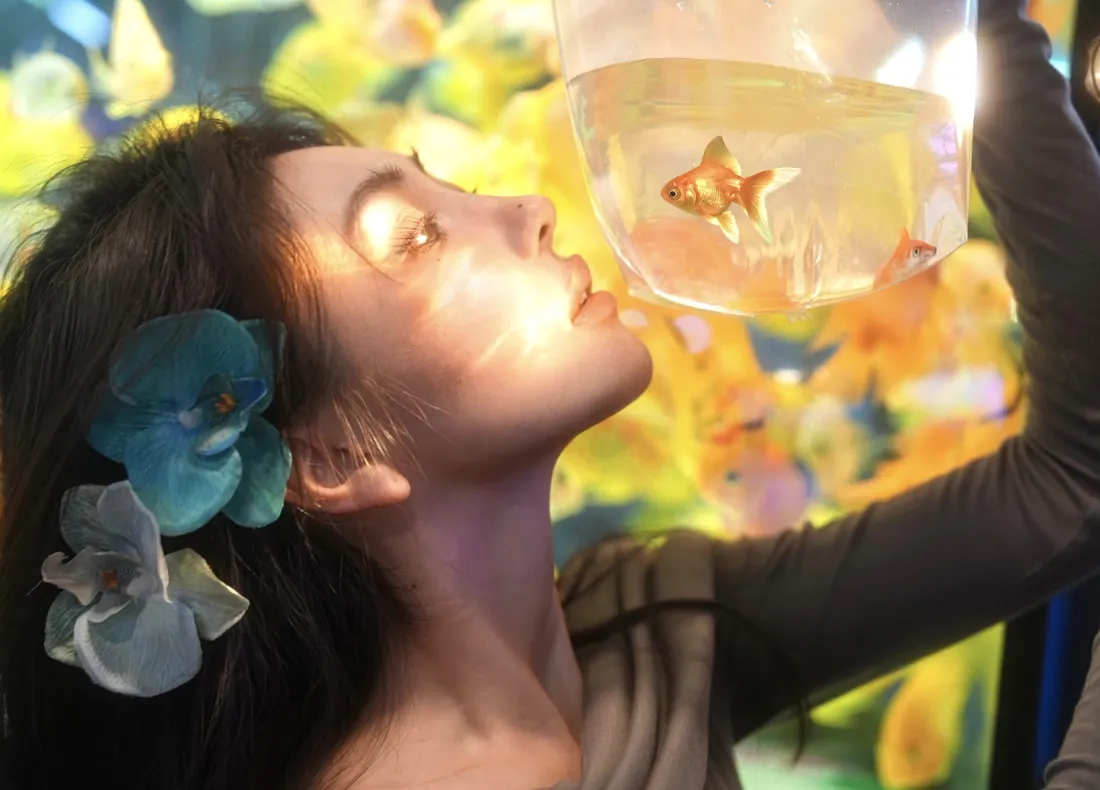 4k花饰美女壁纸｜黄色花景背景图片 - 金鱼光影艺术「哲风壁纸」