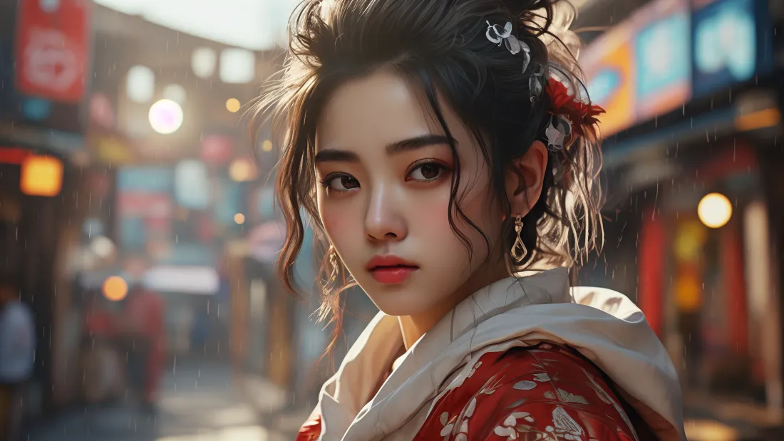 3k古装美女壁纸｜古风街景背景图片 - 红色汉服「哲风壁纸」