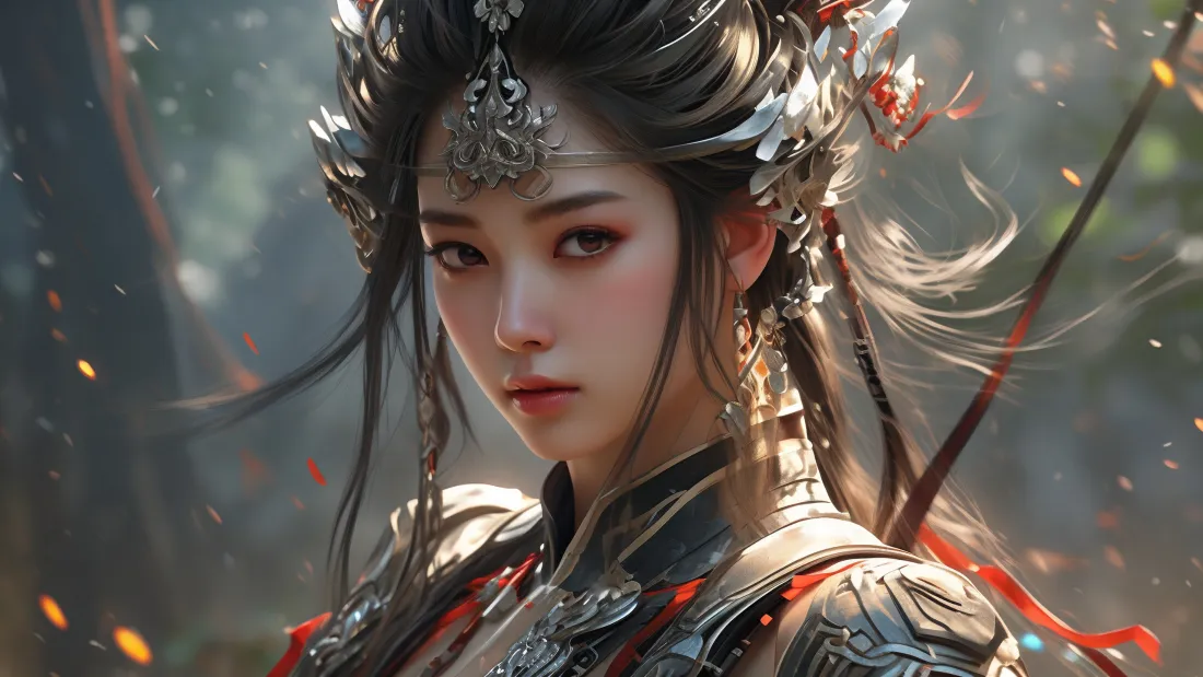 3k古装战姬壁纸｜古风森林背景 - 汉服红甲战服「哲风壁纸」