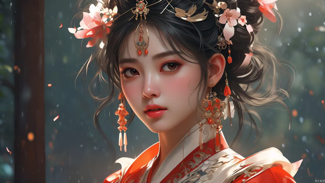 3k红衣古装美女壁纸｜古风背景图片 - 汉服民族红「哲风壁纸」