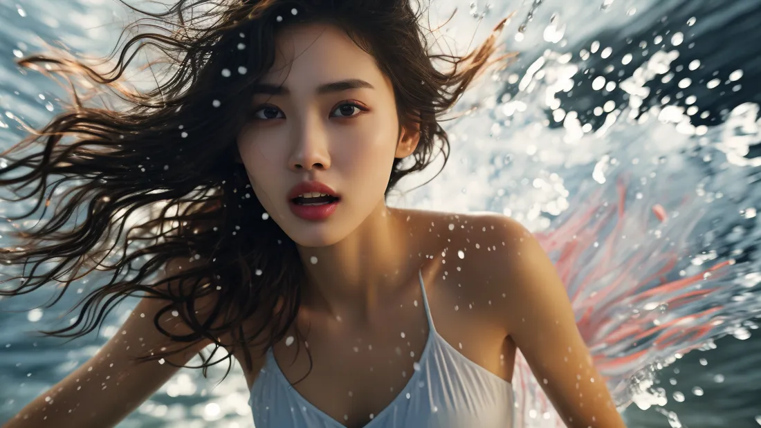 3k水中美女壁纸｜水花背景图片 - 灵动清凉泳装「哲风壁纸」