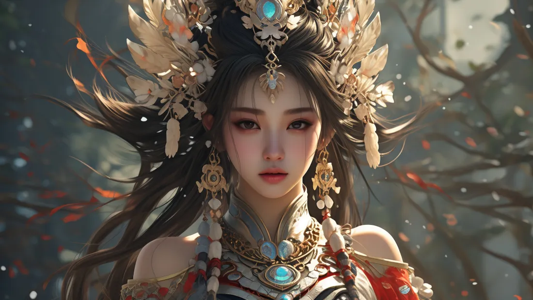 3k古装美女壁纸｜汉服背景图 - 民族红色古风「哲风壁纸」