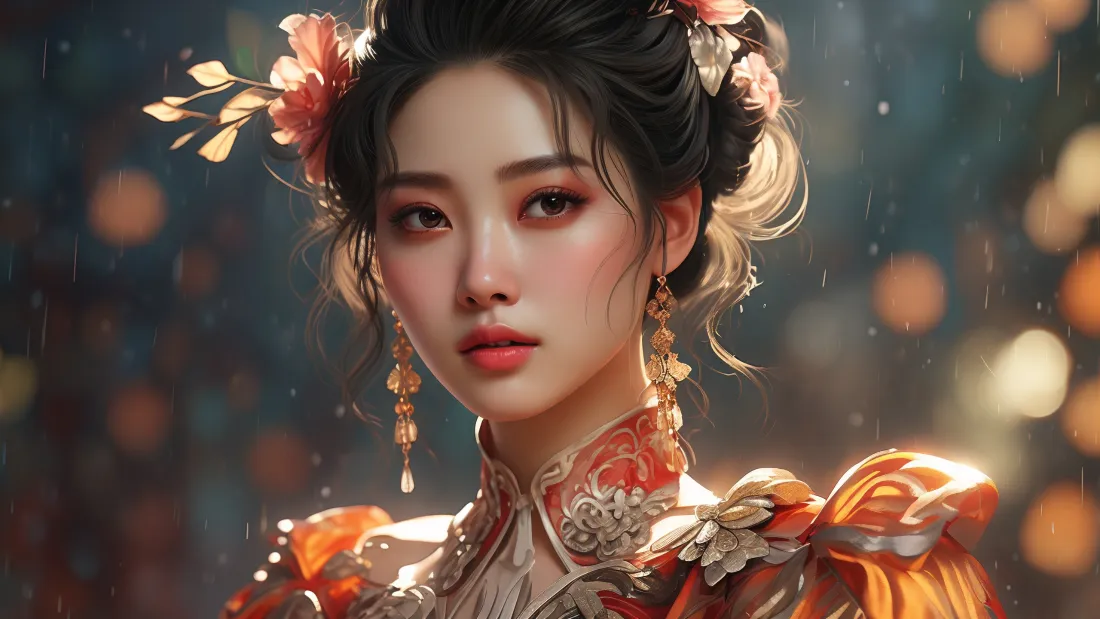 3kAI风格古装美女壁纸｜古风背景图片 - 红衣美女「哲风壁纸」