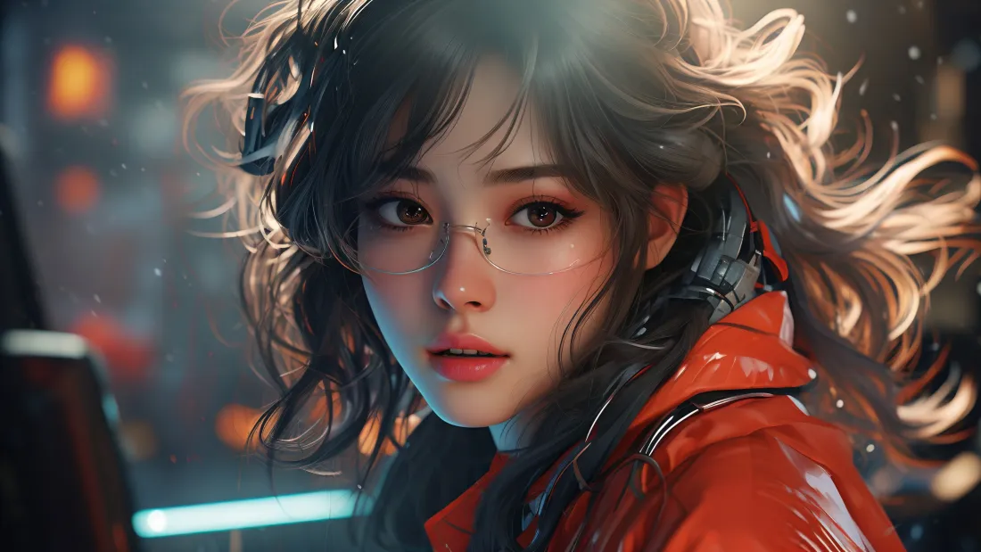 3k2K红衣AI美女壁纸｜科技背景 - 艺术创作「哲风壁纸」